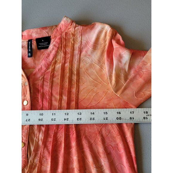 New Directions Blouse Womens S Coral Abstract Pleated Roll Tab Sleeve Asymmetric - Picture 2 of 9
